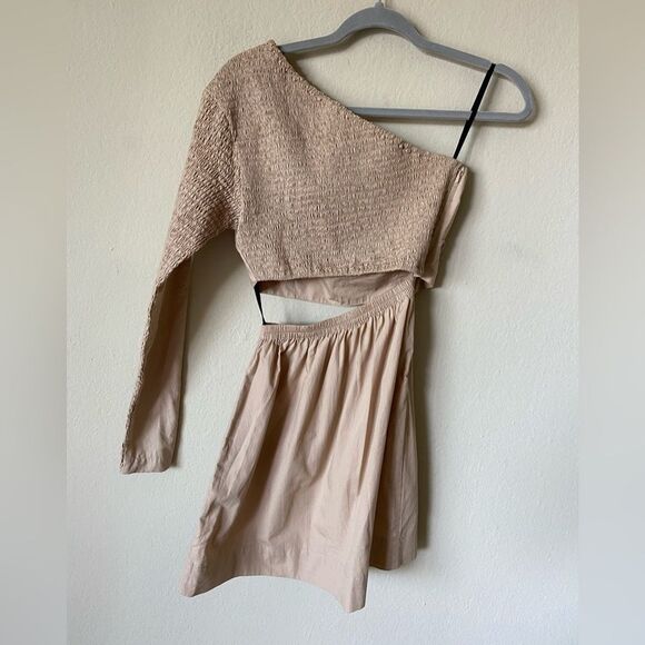 NWT S/W/F Mini Tan Dress One Shoulder Size S - Picture 7 of 10